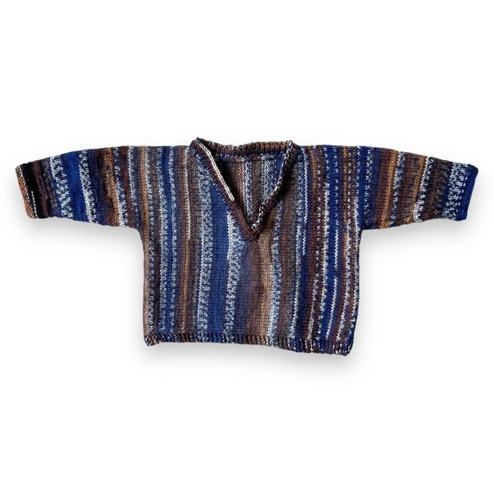 HANDMADE WOOL Hand Knit Sweater Sweatshirt Jacket Jumper Pullover Cozy Blue